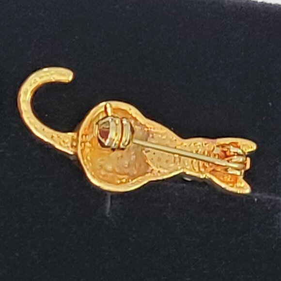 Gold Cat Brooch With Rhinestone Collar - Picture 3 of 5